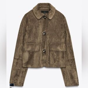 Zara brown faux suede cropped jacket NWT size Small
